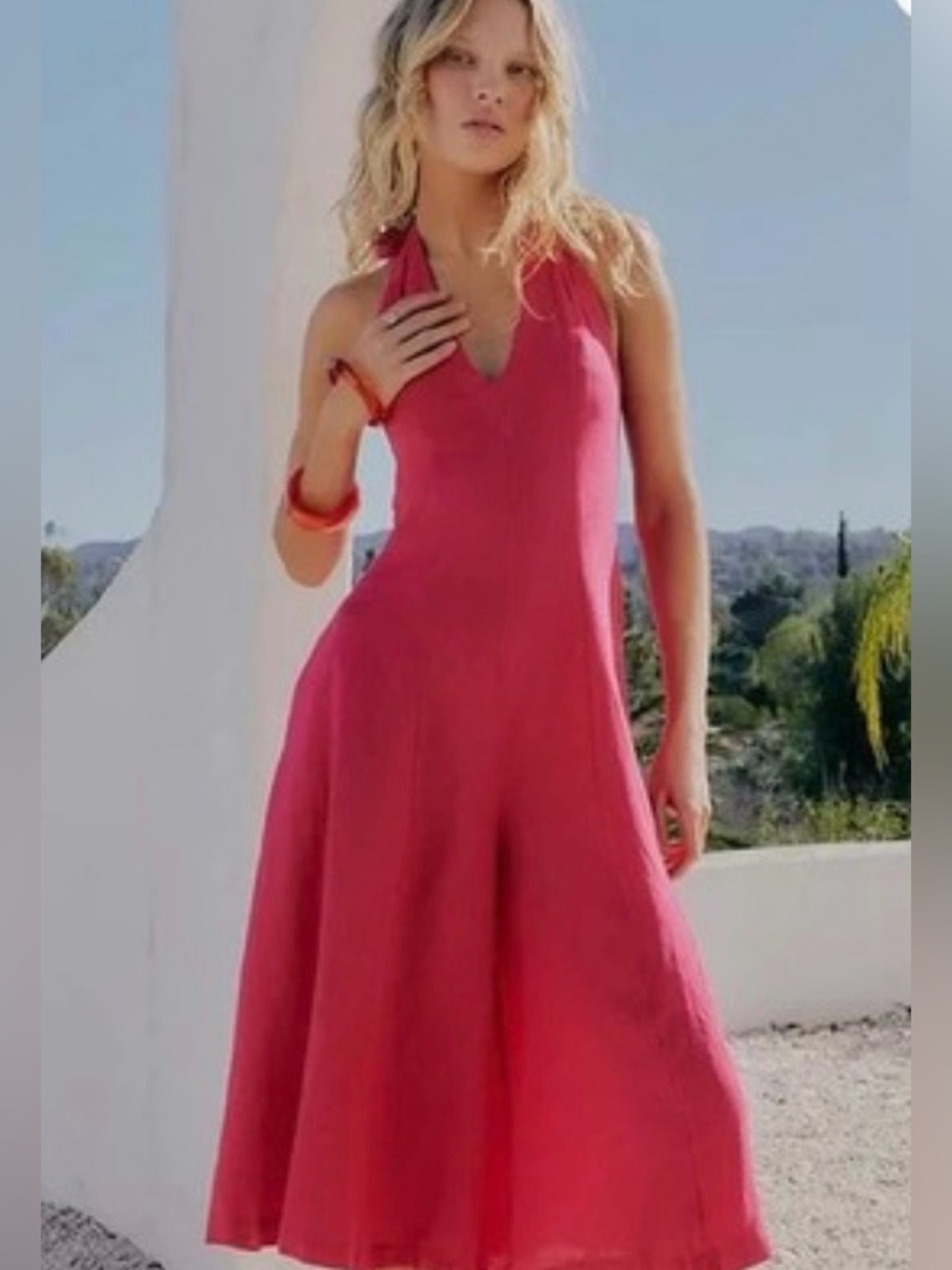 Free People 🆕 Reese linen culotte in bright pink size large